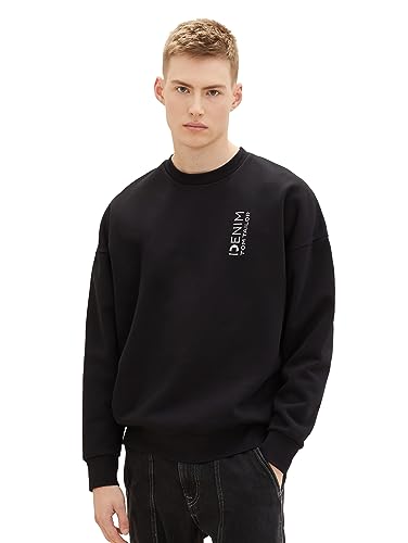 TOM TAILOR Denim Herren Oversize Crewneck Sweatshirt mit Rücken-Print, Black, S von TOM TAILOR Denim