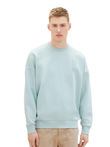 TOM TAILOR Denim Herren Oversize Crewneck Sweatshirt mit Rücken-Print, dusty mint blue, L von TOM TAILOR Denim