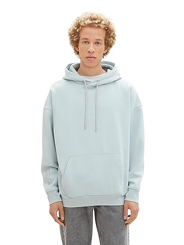 TOM TAILOR Denim Herren Oversize Hoodie Sweatshirt mit Reflektoren-Print an der Kapuze, dusty mint blue, XL von TOM TAILOR Denim