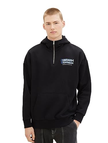 TOM TAILOR Denim Herren Oversize Hoodie Sweatshirt mit Reißverschluss am Kragen, Black, M von TOM TAILOR Denim