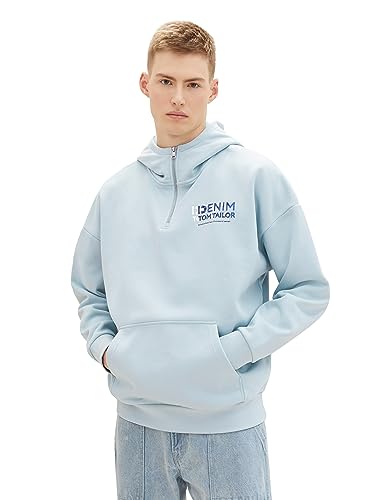 TOM TAILOR Denim Herren Oversize Hoodie Sweatshirt mit Reißverschluss am Kragen, dusty mint blue, L von TOM TAILOR Denim