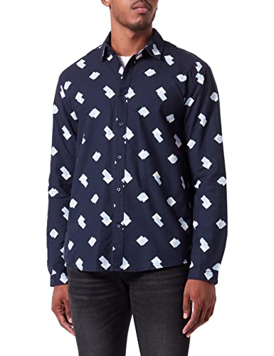 TOM TAILOR Denim Herren Oxfort Hemd mit Muster 1032373, 30258 - Navy Creme Big Boxes Print, XXL von TOM TAILOR Denim