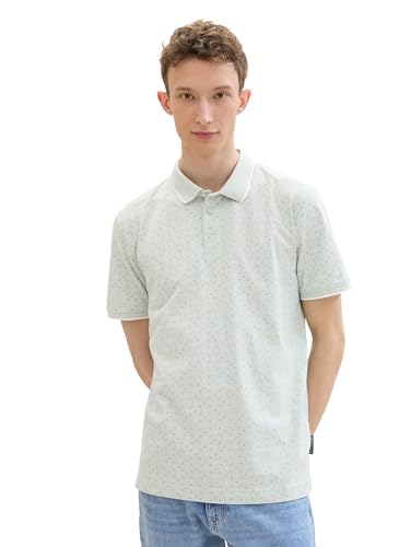 TOM TAILOR Denim Herren Piqué Poloshirt mit Muster , sea foam multi mini wave, XXL von TOM TAILOR Denim