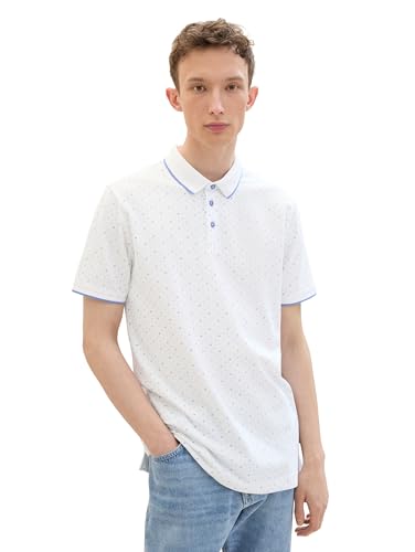 TOM TAILOR Denim Herren Piqué Poloshirt mit Muster , white multi mini wave, XXL von TOM TAILOR Denim