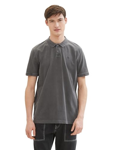 TOM TAILOR Denim Herren Poloshirt im Washed-Look, coal grey, S von TOM TAILOR Denim