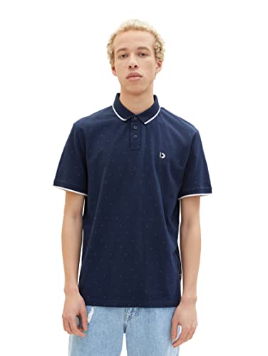 TOM TAILOR Denim Herren Poloshirt mit Muster 1037034, 29929 - navy grey minimal print, L von TOM TAILOR Denim