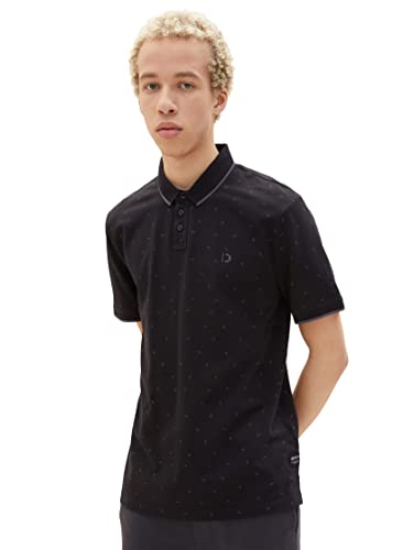 TOM TAILOR Denim Herren Poloshirt mit Muster 1037034, 32087 - black white minimal print, L von TOM TAILOR Denim