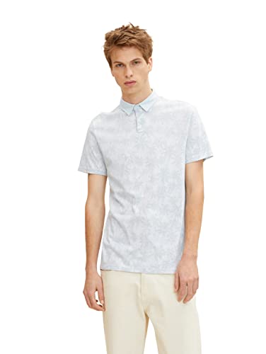 TOM TAILOR Denim Herren Poloshirt mit Sommer-Print 1032182, 29889 - Aqua Big Palm Inside Print, XXL von TOM TAILOR Denim