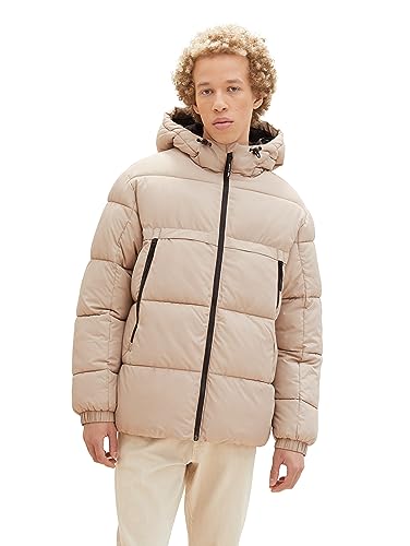 TOM TAILOR Denim Herren Puffer-Jacke mit Kapuze, paving stone, L von TOM TAILOR Denim