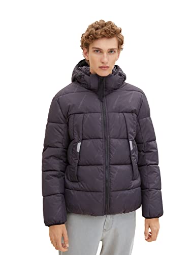 TOM TAILOR Denim Herren Puffer Jacke mit abnehmbarer Kapuze 1032429, 30502 - Coal Grey Wording Design, L von TOM TAILOR Denim