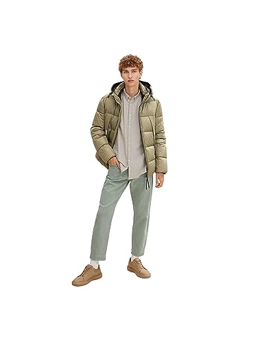 TOM TAILOR Denim Herren Puffer Jacke mit abnehmbarer Kapuze 1032429, 30503 - Dusty Olive Wording Design, L von TOM TAILOR Denim