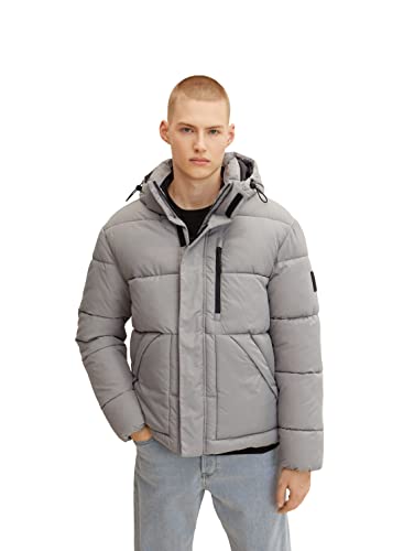 TOM TAILOR Denim Herren Puffer Jacke mit abnehmbarer Kapuze 1032434, 10921 - Explicit Grey, S von TOM TAILOR Denim