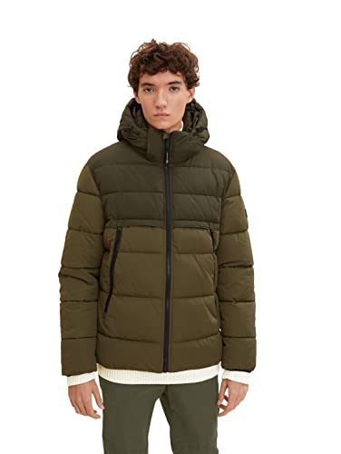 TOM TAILOR Denim Herren Puffer Jacke mit abnehmbarer Kapuze 1034586, 13050 - Olive Night Green, L von TOM TAILOR Denim