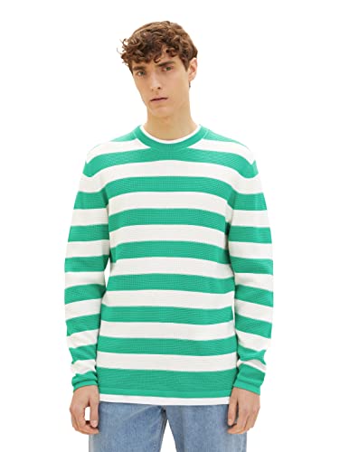 TOM TAILOR Denim Herren Pullover 1034928, 31106 - Green White Block Stripe, M von TOM TAILOR Denim