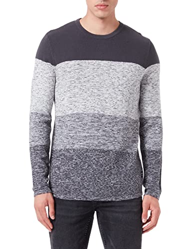 TOM TAILOR Denim Herren Pullover mit Streifen 1032326, 30614 - Grey White Structured Degrade, S von TOM TAILOR Denim