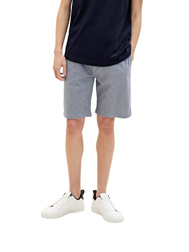 TOM TAILOR Denim Herren Regular Fit Chino Bermuda Shorts mit Stretch 31077 - Navy White Bean Dobby S von TOM TAILOR Denim