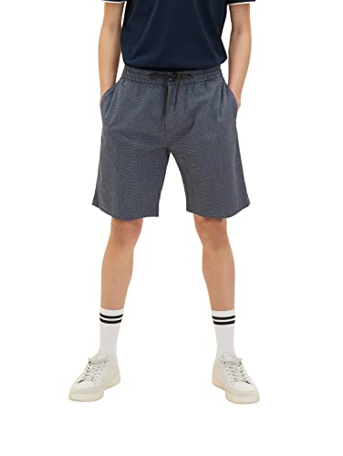 TOM TAILOR Denim Herren Regular Fit Chino Bermuda Shorts mit Stretch 31559 - Navy Blue White Structure S von TOM TAILOR Denim