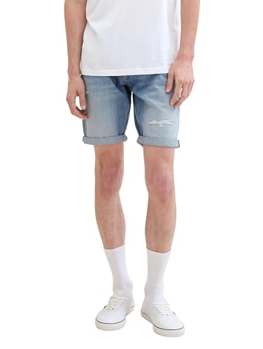 TOM TAILOR Denim Herren Regular Fit Destroyed Jeans Bermuda Shorts, Destroyed Light Stone Blue Den, S von TOM TAILOR Denim