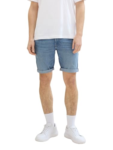 TOM TAILOR Denim Herren Regular Fit Jeans Bermuda Shorts mit Stretch, Used Light Stone Blue Denim, S von TOM TAILOR Denim