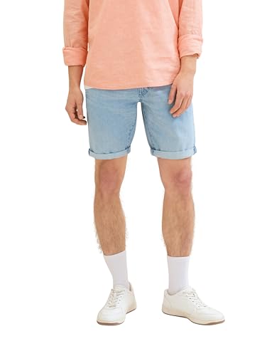 TOM TAILOR Denim Herren Regular Fit Jeans Jogger Bermuda Shorts, Used Bleached Blue Denim, S von TOM TAILOR Denim