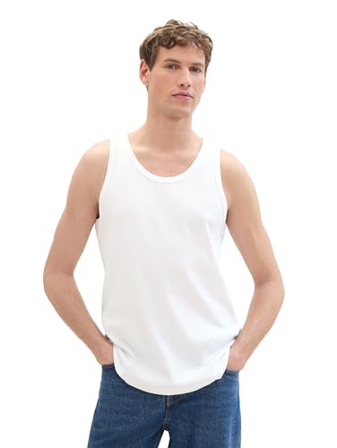 TOM TAILOR Denim Herren Regular Fit Rip Tanktop aus Baumwolle, White, S von TOM TAILOR Denim