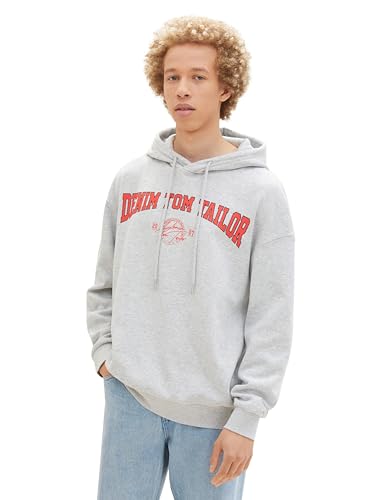 TOM TAILOR Denim Herren Relaxed Fit College Hoodie Sweatshirt, Light Stone Grey Melange, M von TOM TAILOR Denim