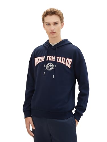 TOM TAILOR Denim Herren Relaxed Fit College Hoodie Sweatshirt, sky captain blue, L von TOM TAILOR Denim