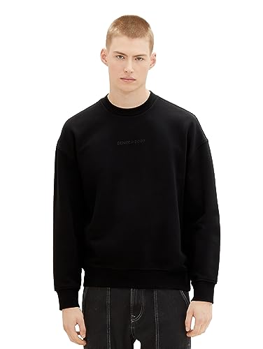 TOM TAILOR Denim Herren Relaxed Fit Crewneck Sweatshirt, Black, XL von TOM TAILOR Denim