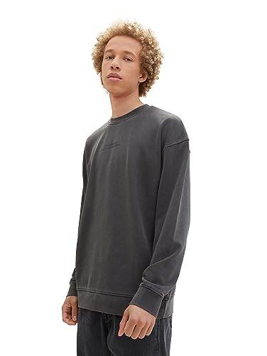 TOM TAILOR Denim Herren Relaxed Fit Crewneck Sweatshirt, washed black, XL von TOM TAILOR Denim