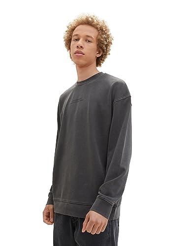 TOM TAILOR Denim Herren Relaxed Fit Crewneck Sweatshirt, washed black, XS von TOM TAILOR Denim