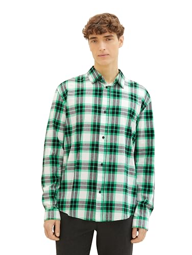 TOM TAILOR Denim Herren Relaxed Fit Flanell-Hemd mit Karo-Muster, flash green colorful check, M von TOM TAILOR Denim