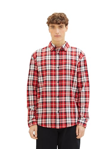TOM TAILOR Denim Herren Relaxed Fit Flanell-Hemd mit Karo-Muster, red colorful check, L von TOM TAILOR Denim