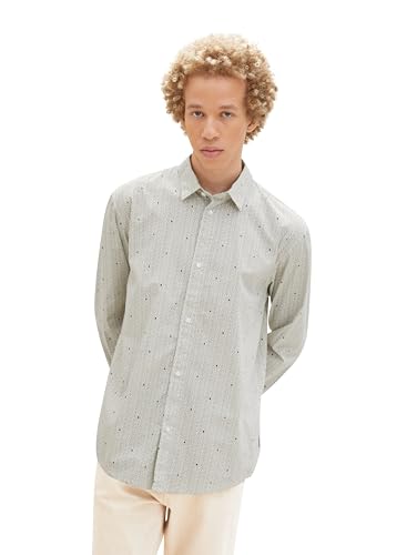 TOM TAILOR Denim Herren Relaxed Fit Hemd mit abstrakten Mustern, white grid shape print, XS von TOM TAILOR Denim