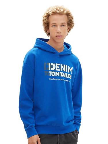 TOM TAILOR Denim Herren Relaxed Fit Hoodie Sweatshirt mit Logo-Print, shiny royal blue, XXL von TOM TAILOR Denim