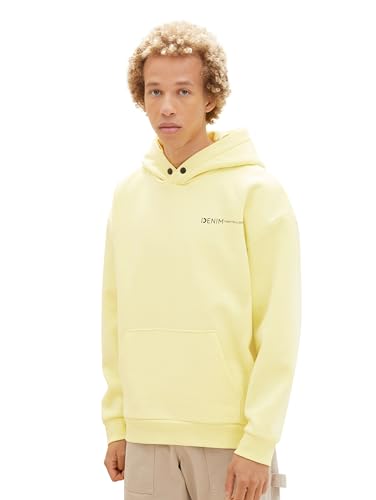 TOM TAILOR Denim Herren Relaxed Fit Hoodie Sweatshirt mit Rücken-Print, canary light, L von TOM TAILOR Denim