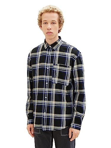 TOM TAILOR Denim Herren 1037458 Relaxed Fit Karo-Hemd aus Baumwolle mit Brusttasche, 32332-black Blue Check, M TOM TAILOR Denim Herren 1037458 Relaxed Fit Karo-Hemd aus Baumwolle mit Brusttasche, 32332-black Blue Check, M von TOM TAILOR Denim