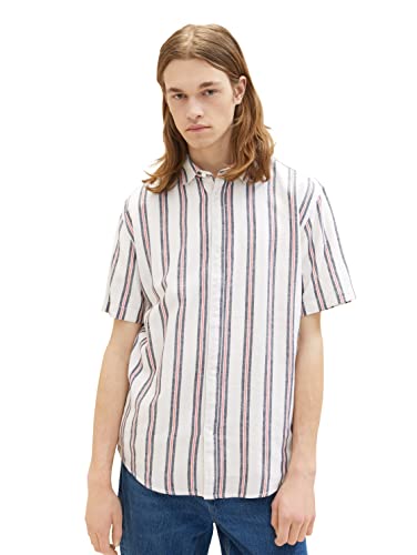 TOM TAILOR Denim Herren Relaxed Fit Kurzarm-Hemd mit Streifen aus Leinen von TOM TAILOR Denim