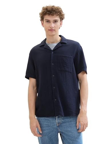 TOM TAILOR Denim Herren Relaxed Fit Musselin Sommer-Hemd, 10668 - Sky Captain Blue, XXL von TOM TAILOR Denim