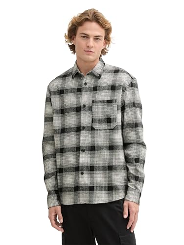 TOM TAILOR Denim Herren Relaxed Fit Overshirt Hemd mit Karo-Muster, 36739 - Black White Check, M von TOM TAILOR Denim