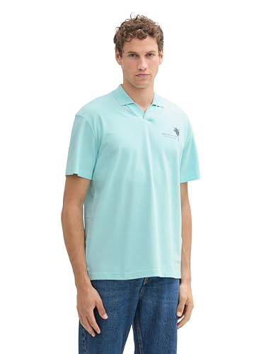 TOM TAILOR Denim Herren Relaxed Fit Poloshirt mit Print, 35258 - Classic Light Blue, L von TOM TAILOR Denim