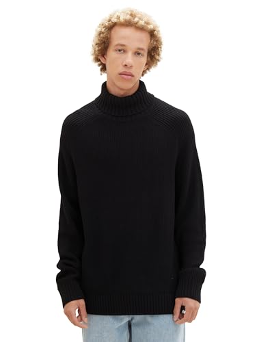 TOM TAILOR Denim Herren Relaxed Fit Ripp Rolkragen-Pullover, Black, M von TOM TAILOR Denim