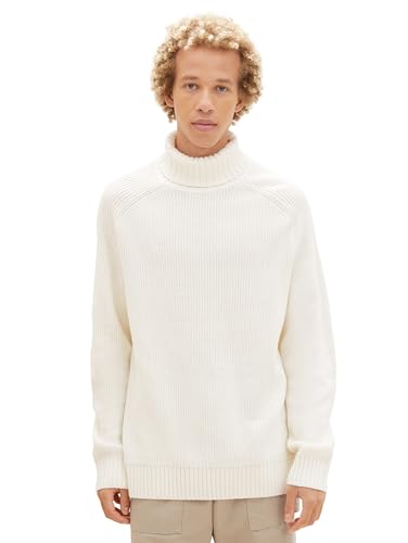 TOM TAILOR Denim Herren Relaxed Fit Ripp Rolkragen-Pullover, Wool White, XL von TOM TAILOR Denim