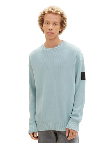 TOM TAILOR Denim Herren Relaxed Fit Strickpuloer aus Baumwolle, dusty mint blue, XXL von TOM TAILOR Denim