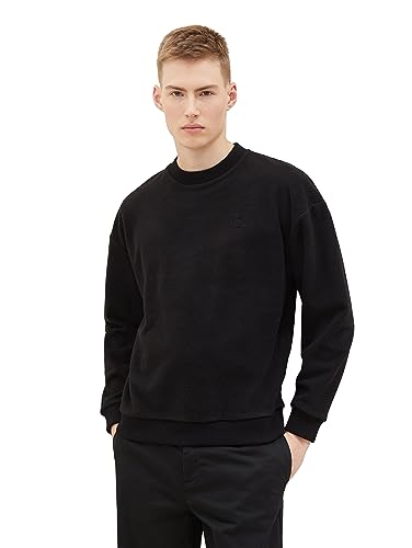 TOM TAILOR Denim Herren Relaxed Fit Sweatshirt aus Fleece mit Rücken-Print, Black, L von TOM TAILOR Denim