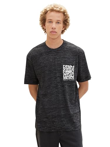 TOM TAILOR Denim Herren Relaxed Fit T-Shirt mit Allover-Print, black new space dye, S von TOM TAILOR Denim