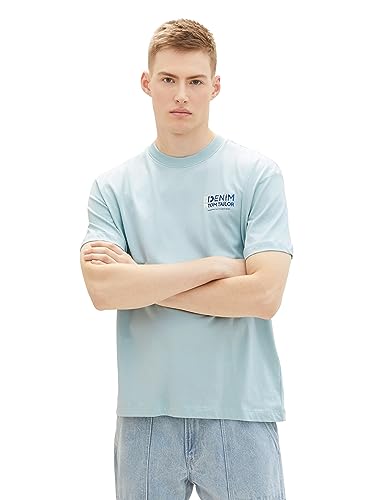 TOM TAILOR Denim Herren Relaxed Fit T-Shirt mit Foto-Print, dusty mint blue, M von TOM TAILOR Denim