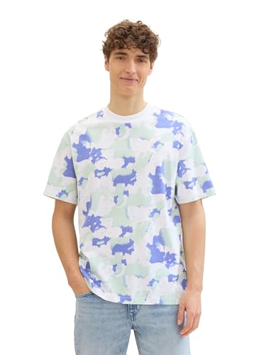 TOM TAILOR Denim Herren Relaxed Fit T-Shirt mit Muster, white multi shapes print, M von TOM TAILOR Denim