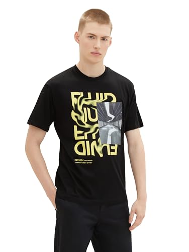 TOM TAILOR Denim Herren Relaxed Fit T-Shirt mit Print, Black, M von TOM TAILOR Denim