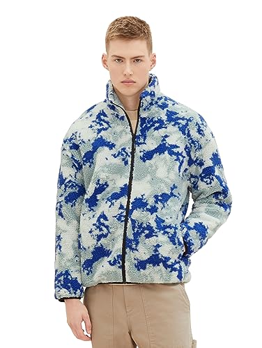 TOM TAILOR Denim Herren Relaxed Fit Teddy-Jacke mit Stehkragen, abstract mountain design, XXL von TOM TAILOR Denim