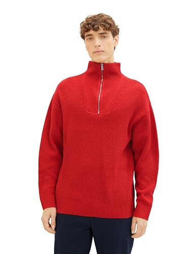 TOM TAILOR Denim Herren Relaxed Fit Troyer Pullover, Clean Red, L von TOM TAILOR Denim